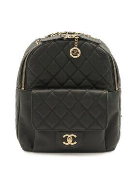 Chanel Quilted CC Logo Chain Backpack Mini Caviar Leather Black Gold